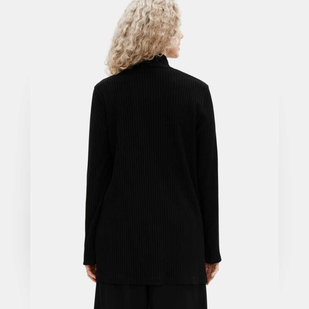 EILEEN Fisher Textured Ribbed High Neck Jacket Stretch Black Cardigan Size XS - Picture 3 of 15